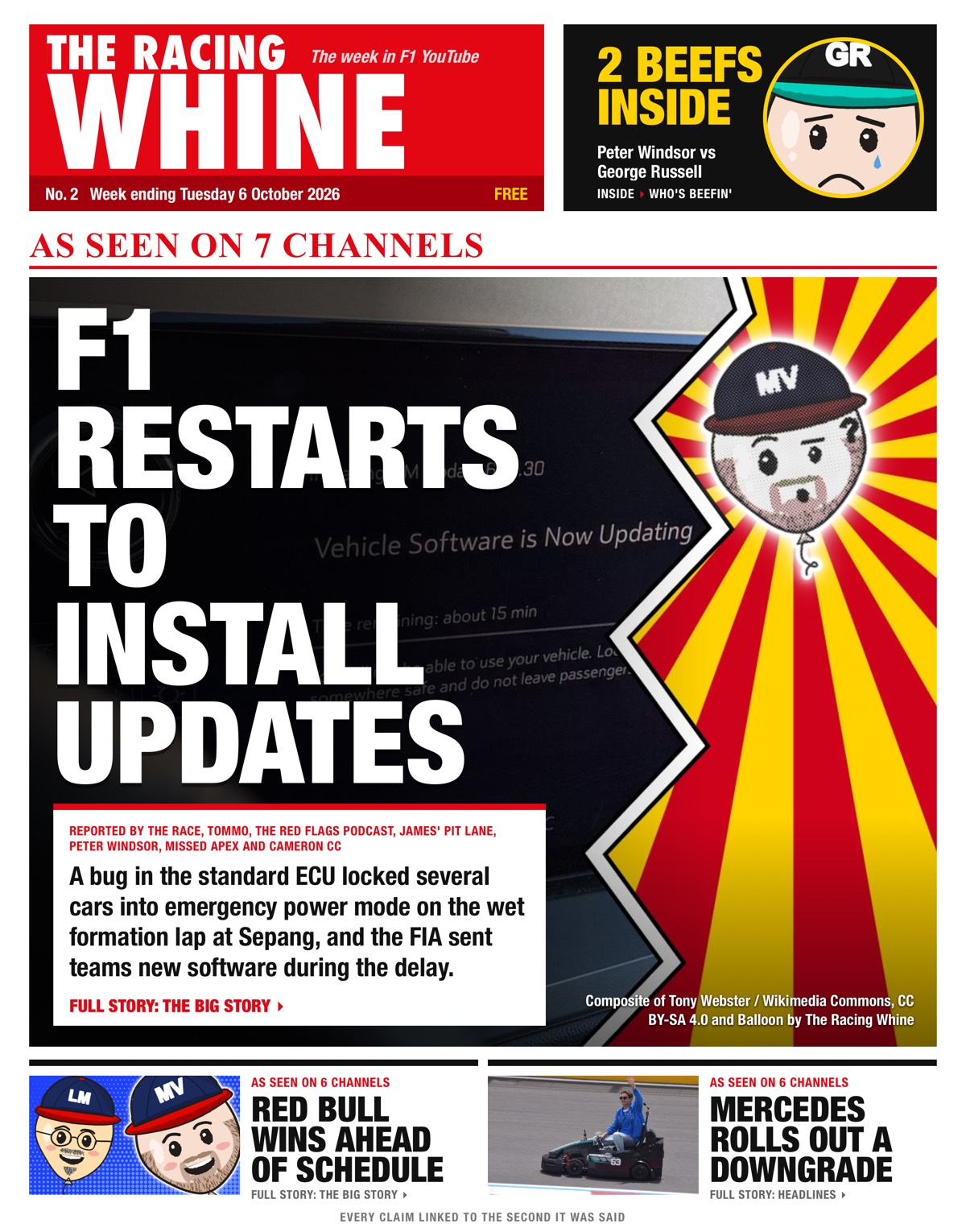 The Racing Whine, Week ending Tuesday 6 October 2026: F1 restarts to install updates; Red Bull wins ahead of schedule; Mercedes rolls out a downgrade